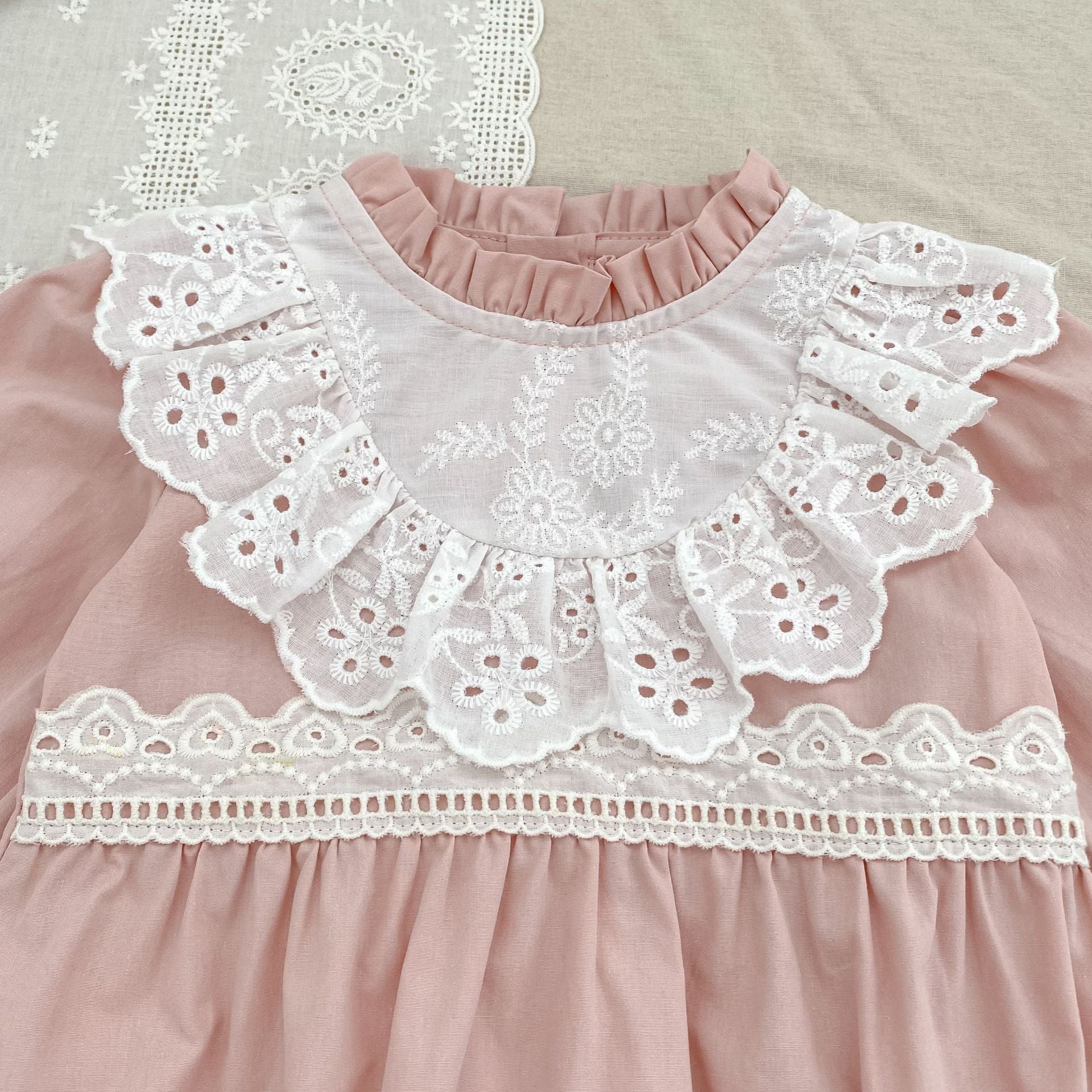 （Pre Order 2 Weeks）Sisters Fall Lace Ruffle Pink Dress&Romper