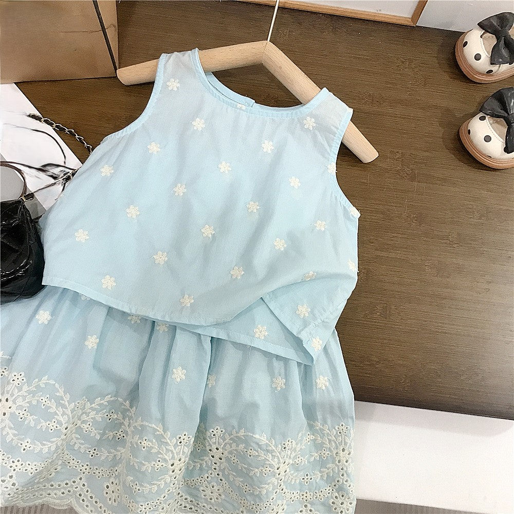 （In Production）Girls Spring&Summer Embroidery Lace Skirt Set