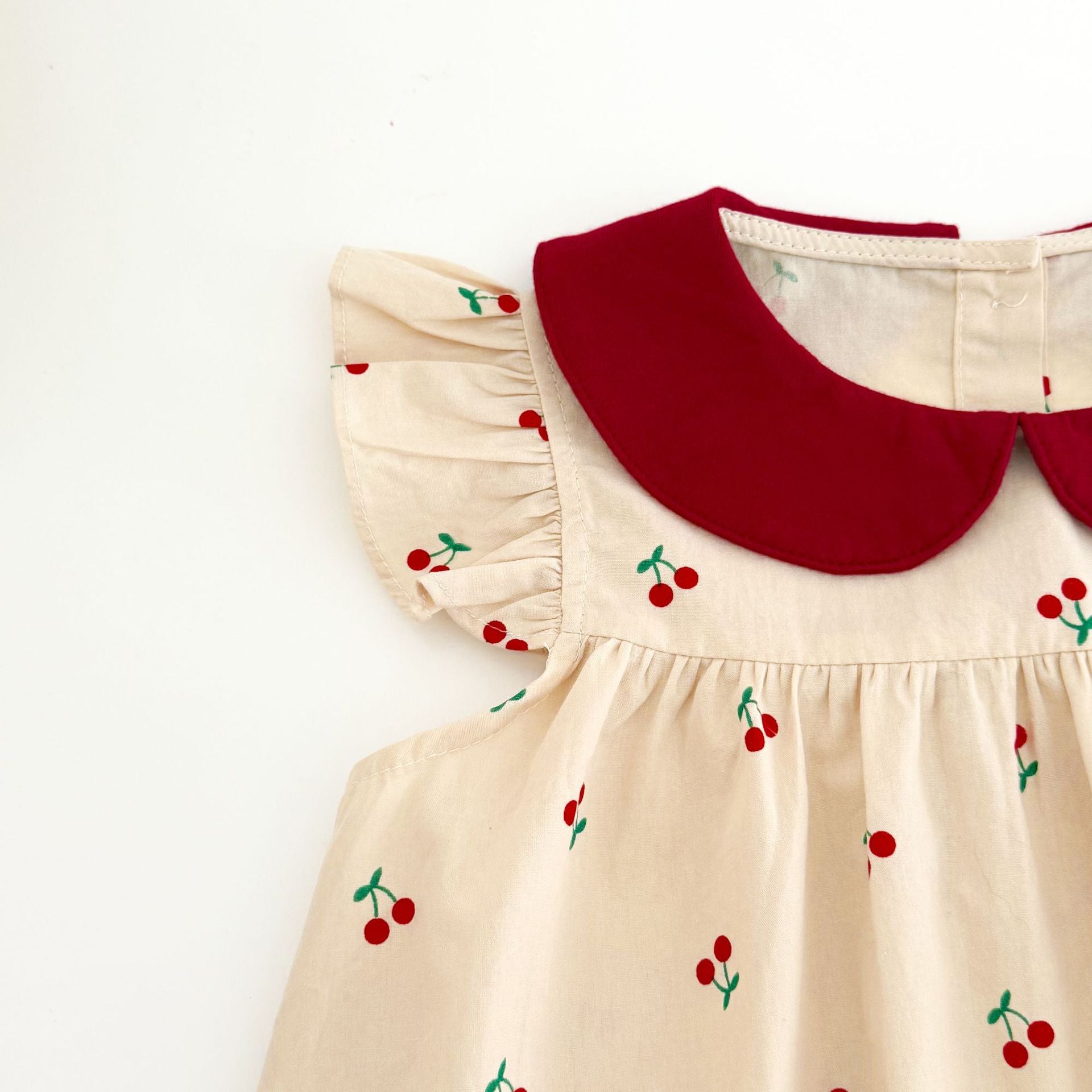 （In Production）Girls Spring&Summer Cherry Print Flying Sleeves Dress