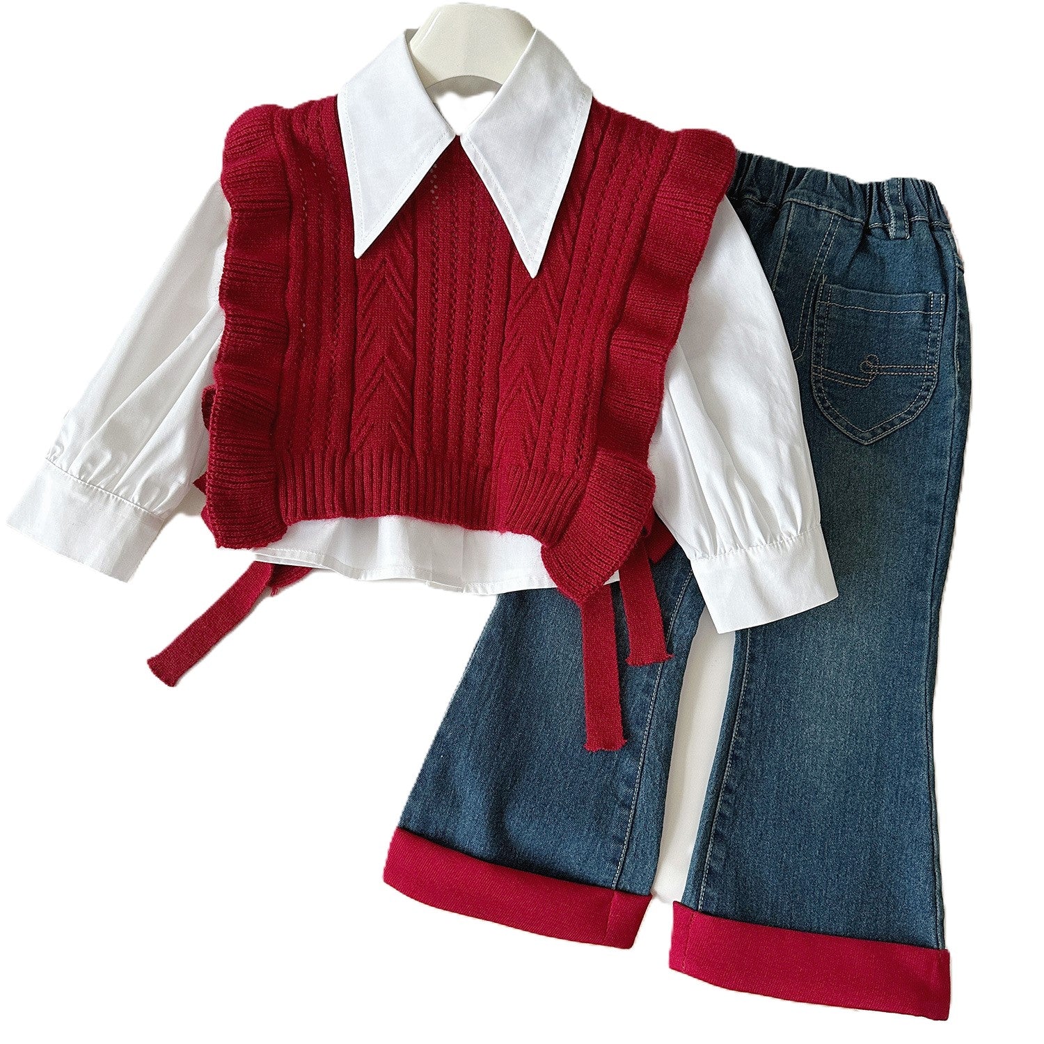 （In Production）Girls Fall&Winter Sweater Vest Shirt Jeans 3 pcs