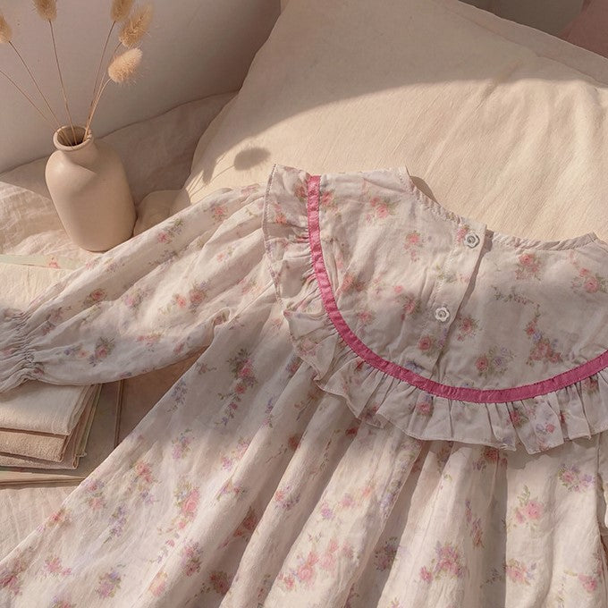 （Pre Order 2 Weeks）Girls Fall Floral Bow Lace Dress