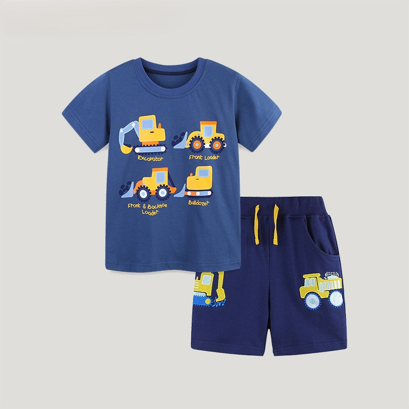 （In Production）Boys Spring&Summer Truck Embroidery Cotton Shorts Set