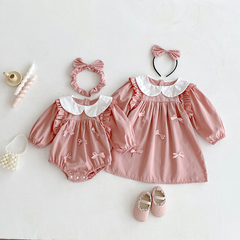 （In Production）Sisters Baby Collar Bow Dress&Romper