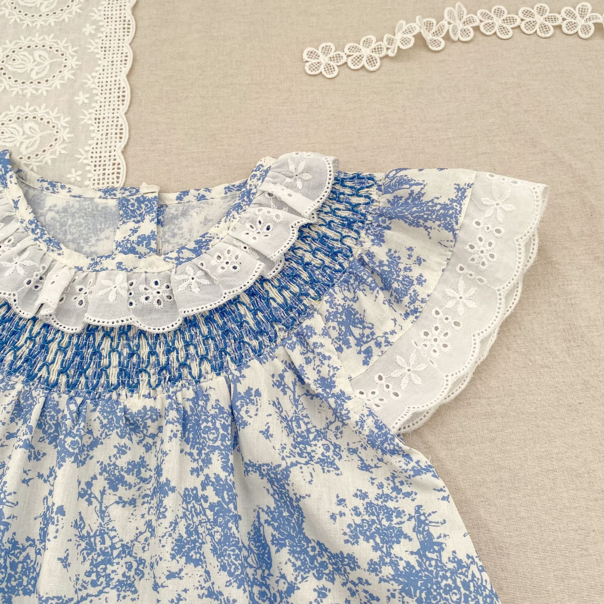 （In Production）Sisters Spring&Summer Floral Print Lace Dress,Romper