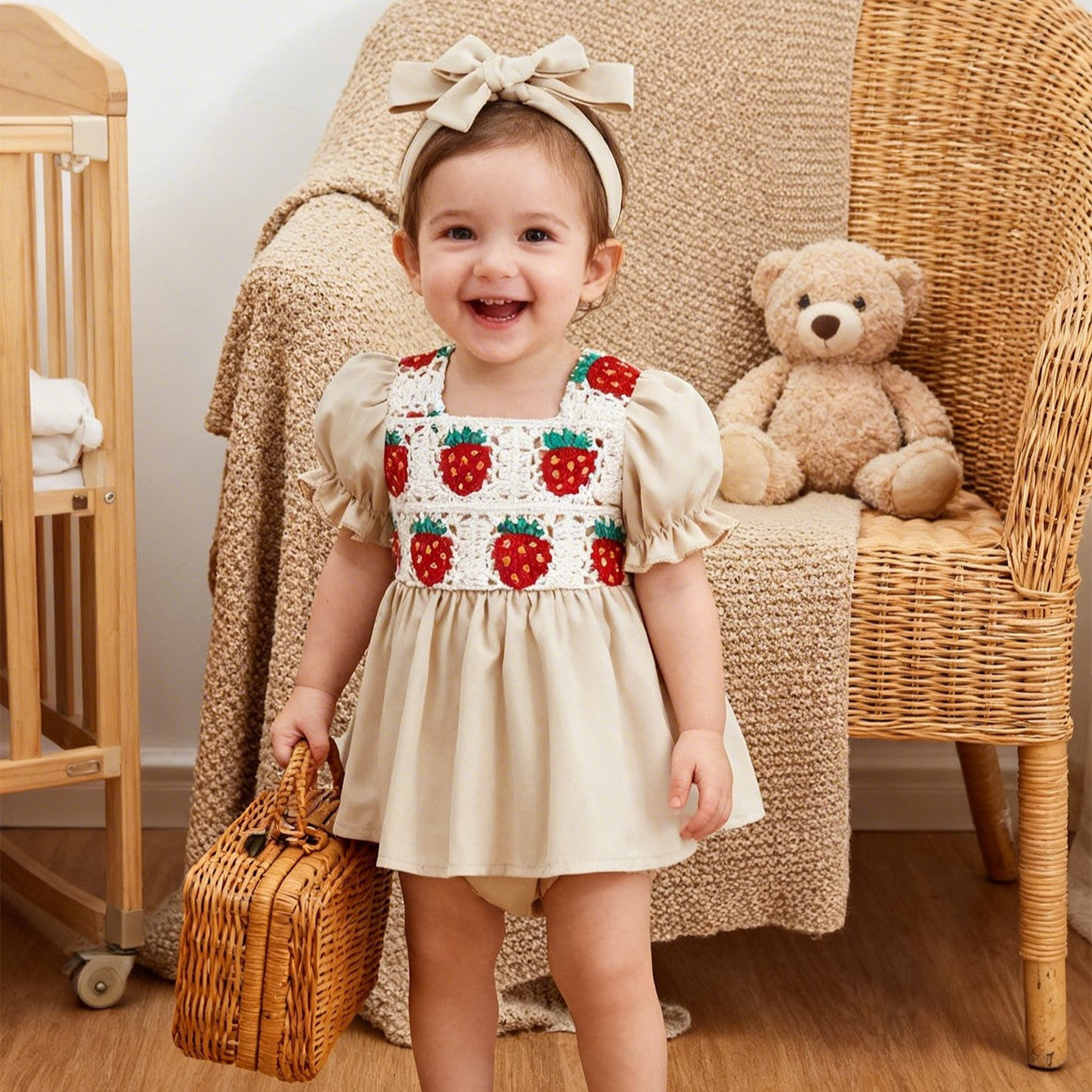 （In Production）Toddler Girls Spring&Summer Strawberry Embroidery Romper
