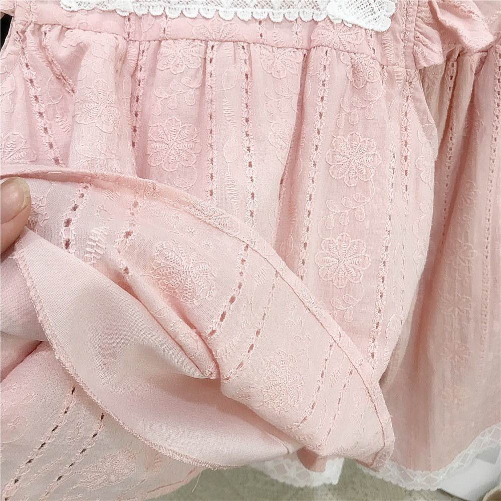 （In Production）Girls Summer Baby Pink Lace Outfit Set
