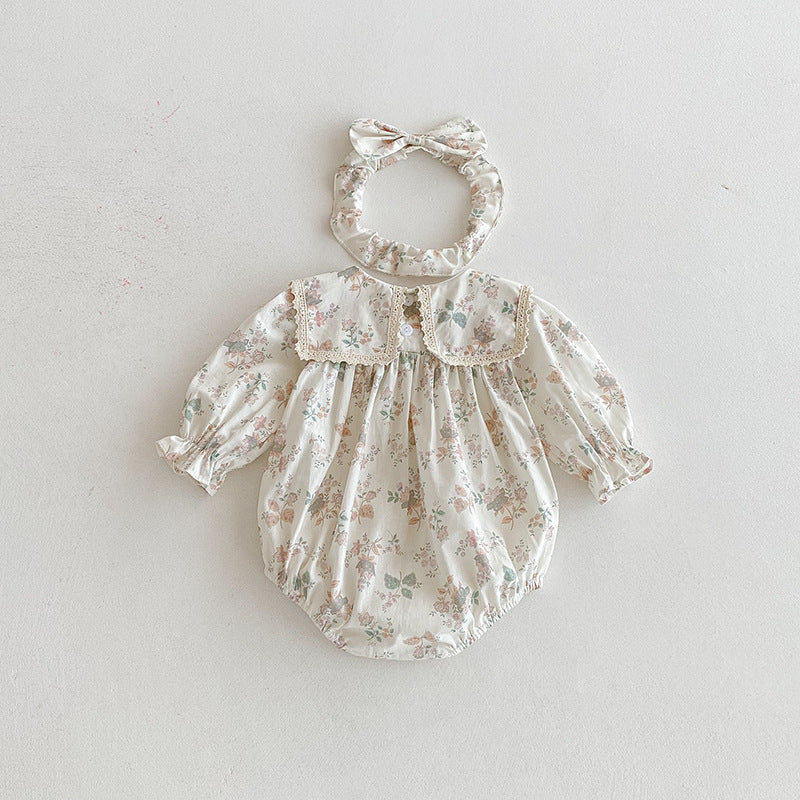 （In Production）Sisters Fall Floral Print Lace Bow Ruffle Dress&Romper