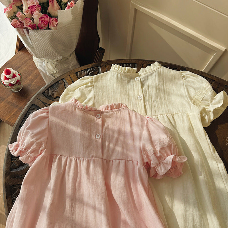 （In Production）Girls Spring&Summer Strawberry Embroidery Ruffle Dress