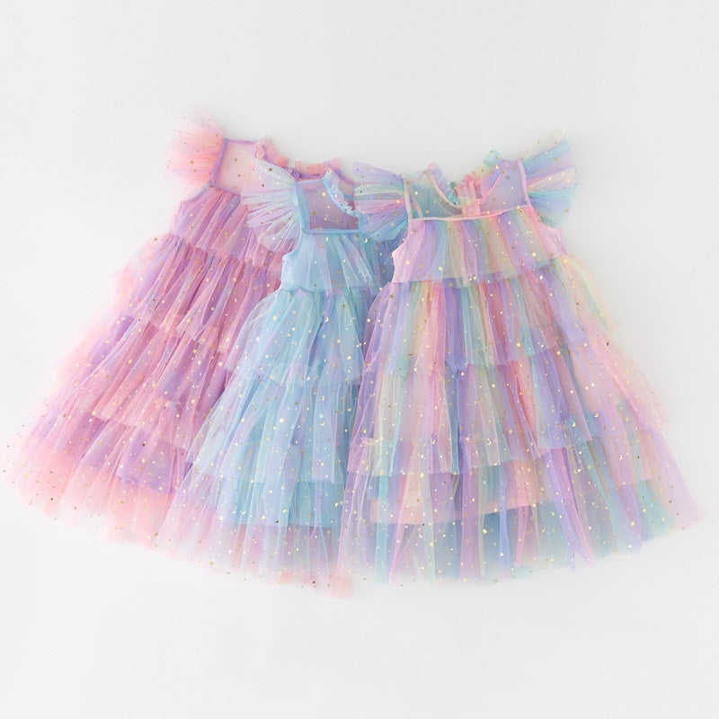 Rainbow Stars Embroidered Dress  4-7 Years main image 1