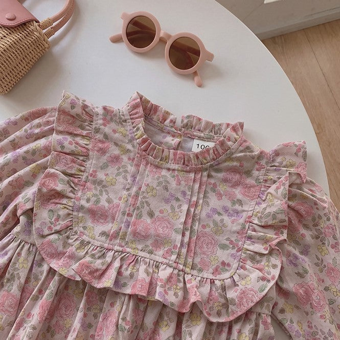 （Pre Order 2 Weeks）Girls Fall Floral Print Ruffle Dress