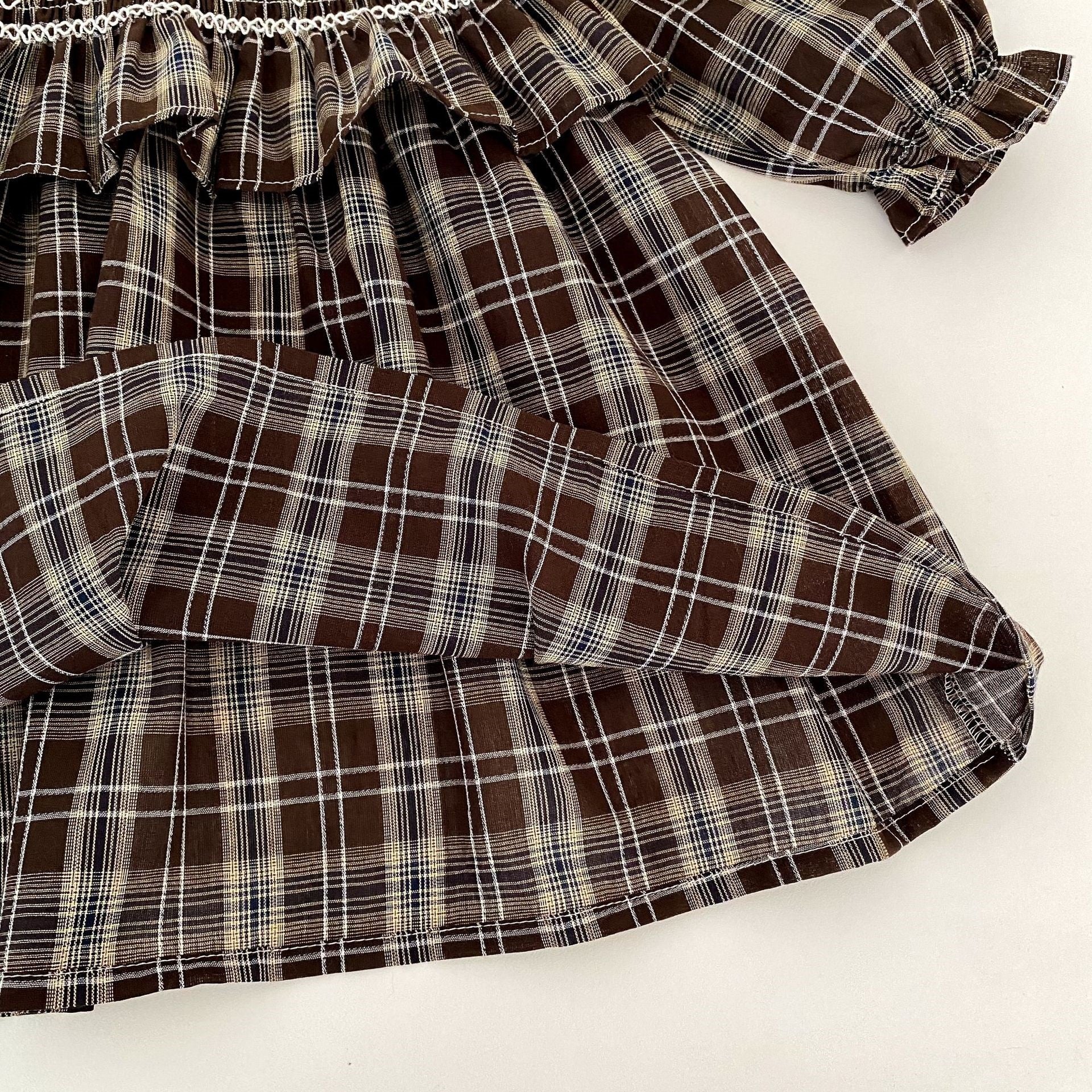 （Pre Order 2 Weeks）Sisters Fall Brown Plaid Smocked Dress&Romper