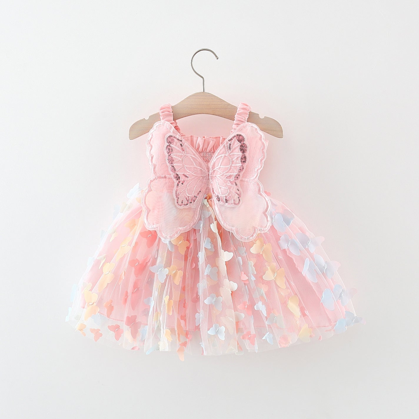 （Pre Order）One Pack(4 Pieces total)Sale Girls Spring and Summer Butterfly Shaped Smocked Tulle Dress