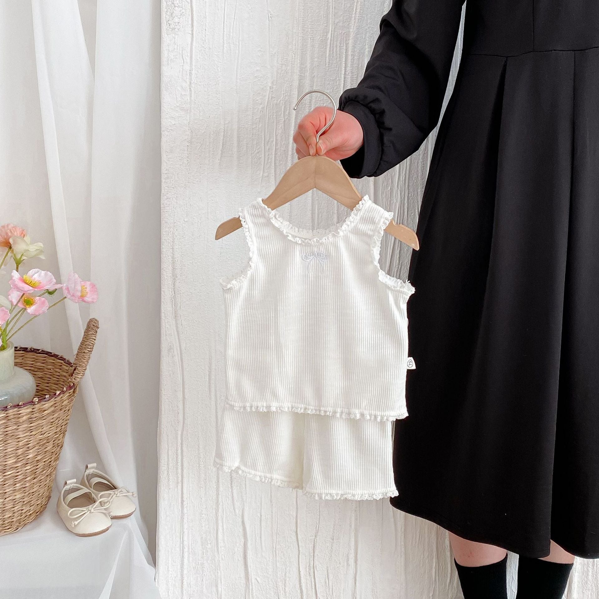 （In Production）Girls Spring&Summer Solid Color Tank Top and Short Pants Set