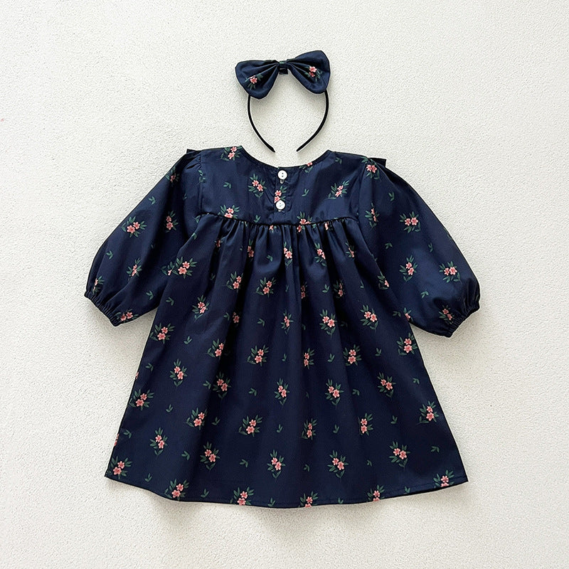 （In Production）Sisters Fall Navy Floral Print Dress&Romper