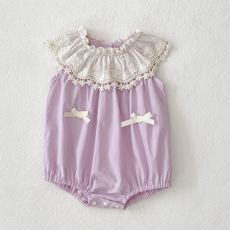 （In Production）Sisters Spring&Summer Lavender Bow Ruffle Dress,Romper