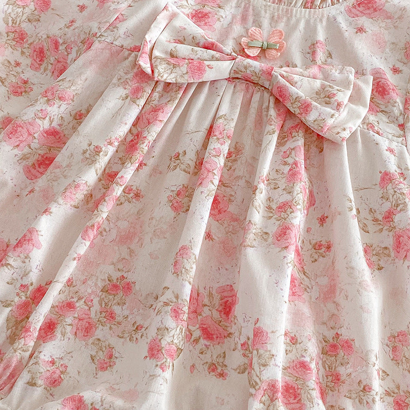 （Pre Order 2 Weeks）Sisters Fall Floral Print Bow Dress&Romper
