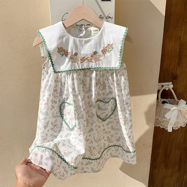 （In Production）Girls Spring&Summer Goose Embroidery Dress