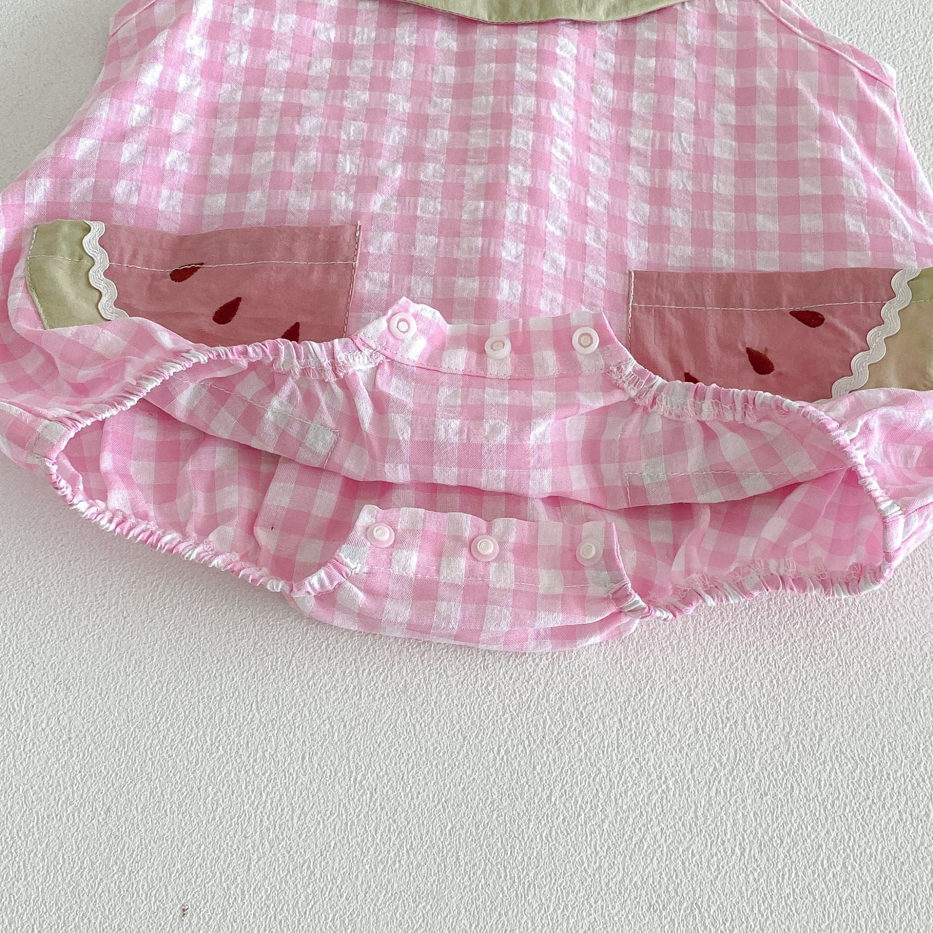 （In Production）Sisters Summer Watermelon Embroidery Scallop Dress&Romper with Pockets