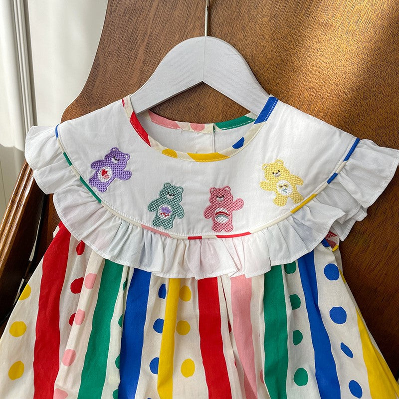 （In Production）Girls Spring&Summer Cartoon Bear Embroidery Dress