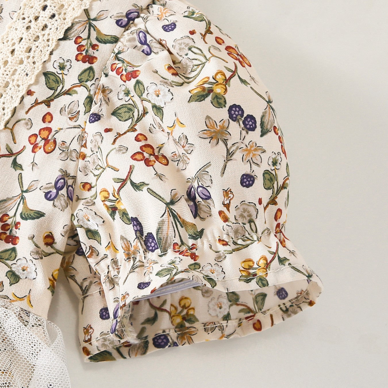 （In Production）Toddler Girls Spring&Summer Floral Print Lace Romper