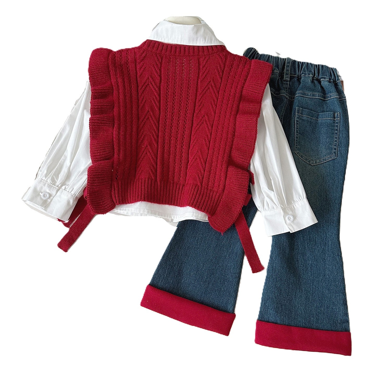 （In Production）Girls Fall&Winter Sweater Vest Shirt Jeans 3 pcs