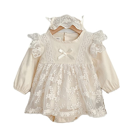 （In Production）Toddler Girls Fall&Winter Lace Bow Romper