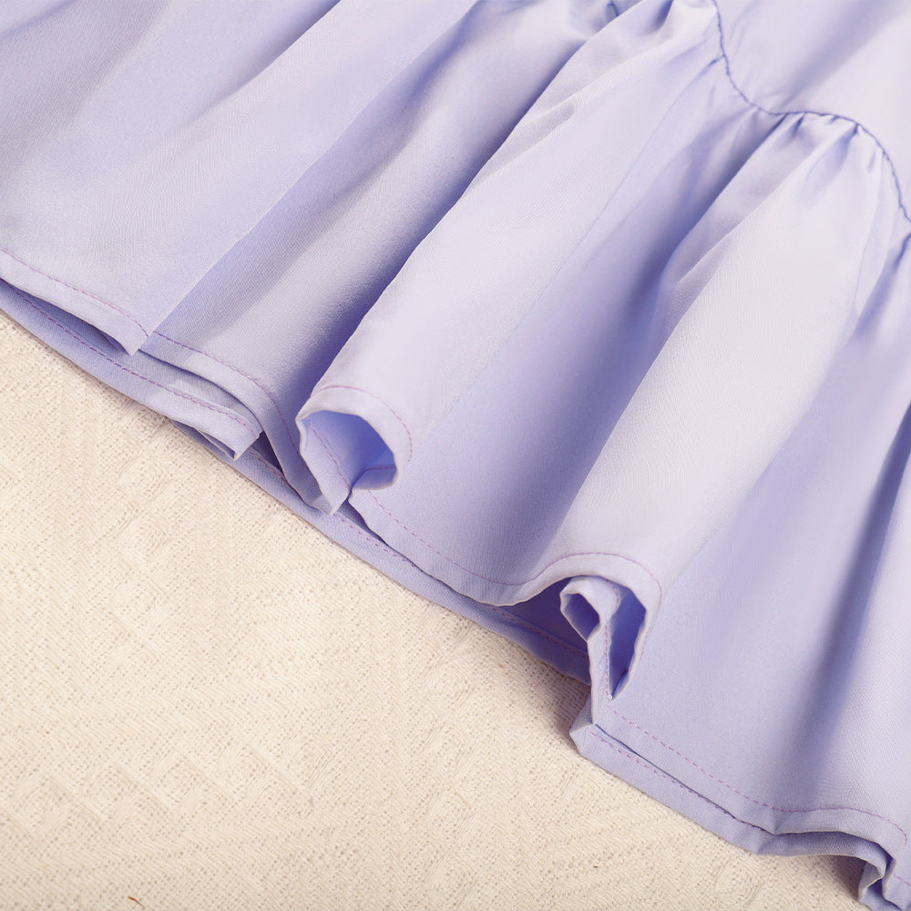 （In Production）Girls Spring and Summer Lavender Puffed Sleeves Dress