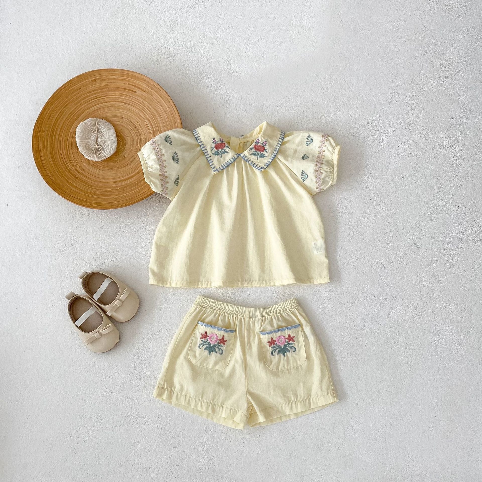 （In Production）Toddler Girls Spring&Summer Floral Embroidery Bloomer Set