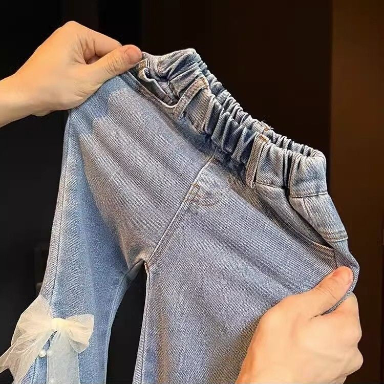 （In Production）Girls Spring&Summer Bow Pearl Jeans