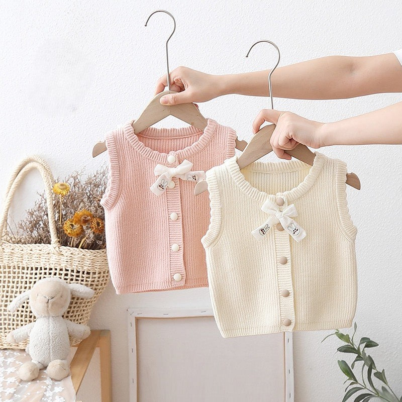 （In Production）Girls Easter Bunny Ear Shape Vest Cardigan