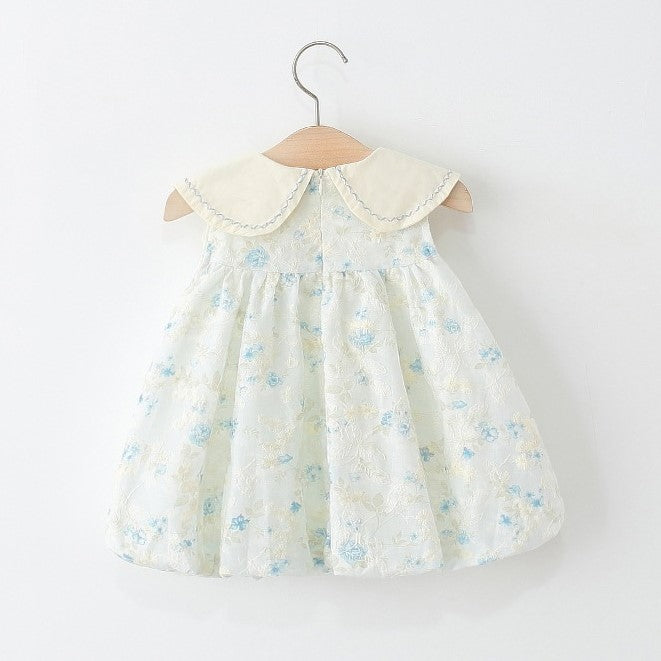 （In Production）Girls Spring&Summer Floral Embroidery Petal Collar Dress