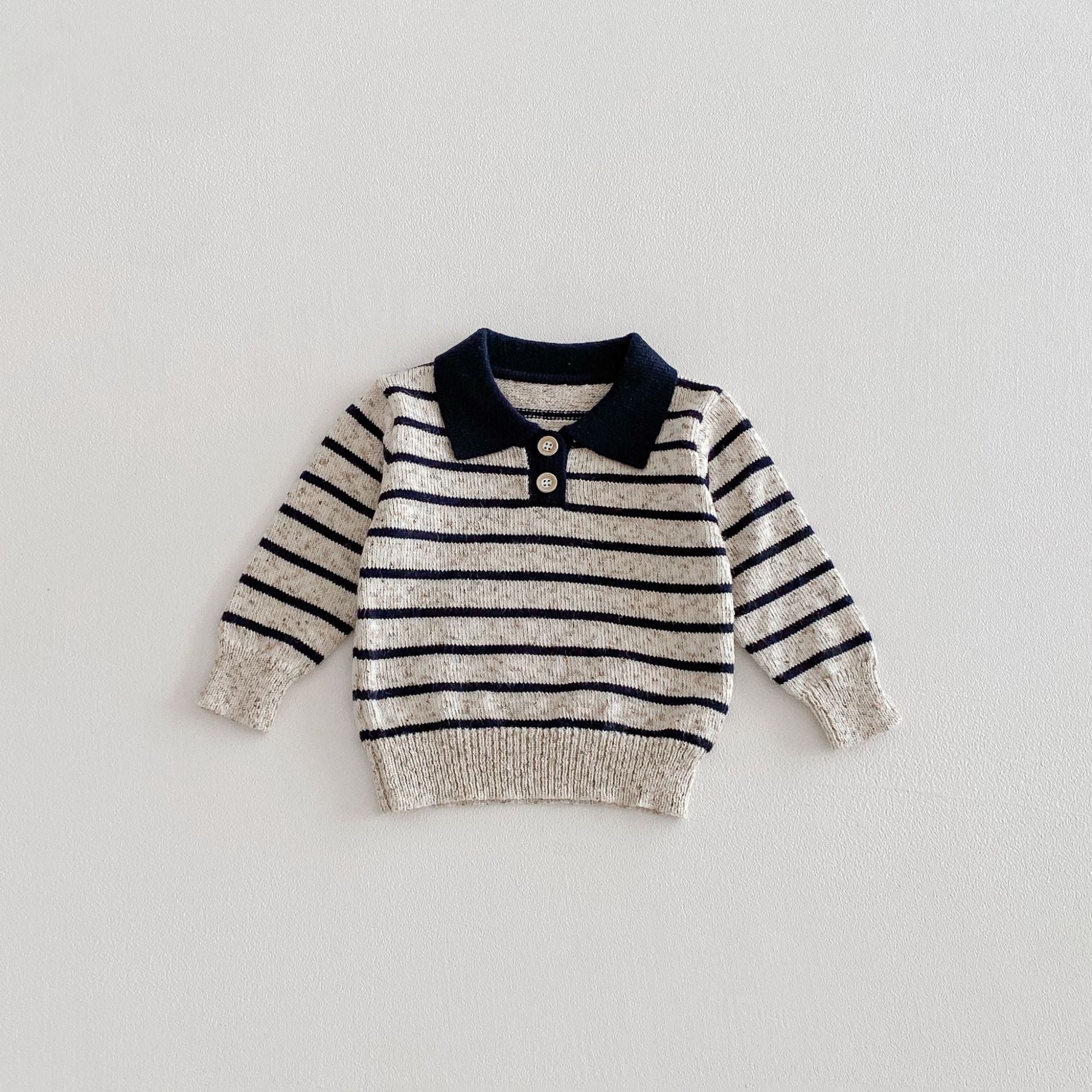 （Pre Order 2 Weeks）Unisex Fall Stripe Polo-neck Knitted Sweater