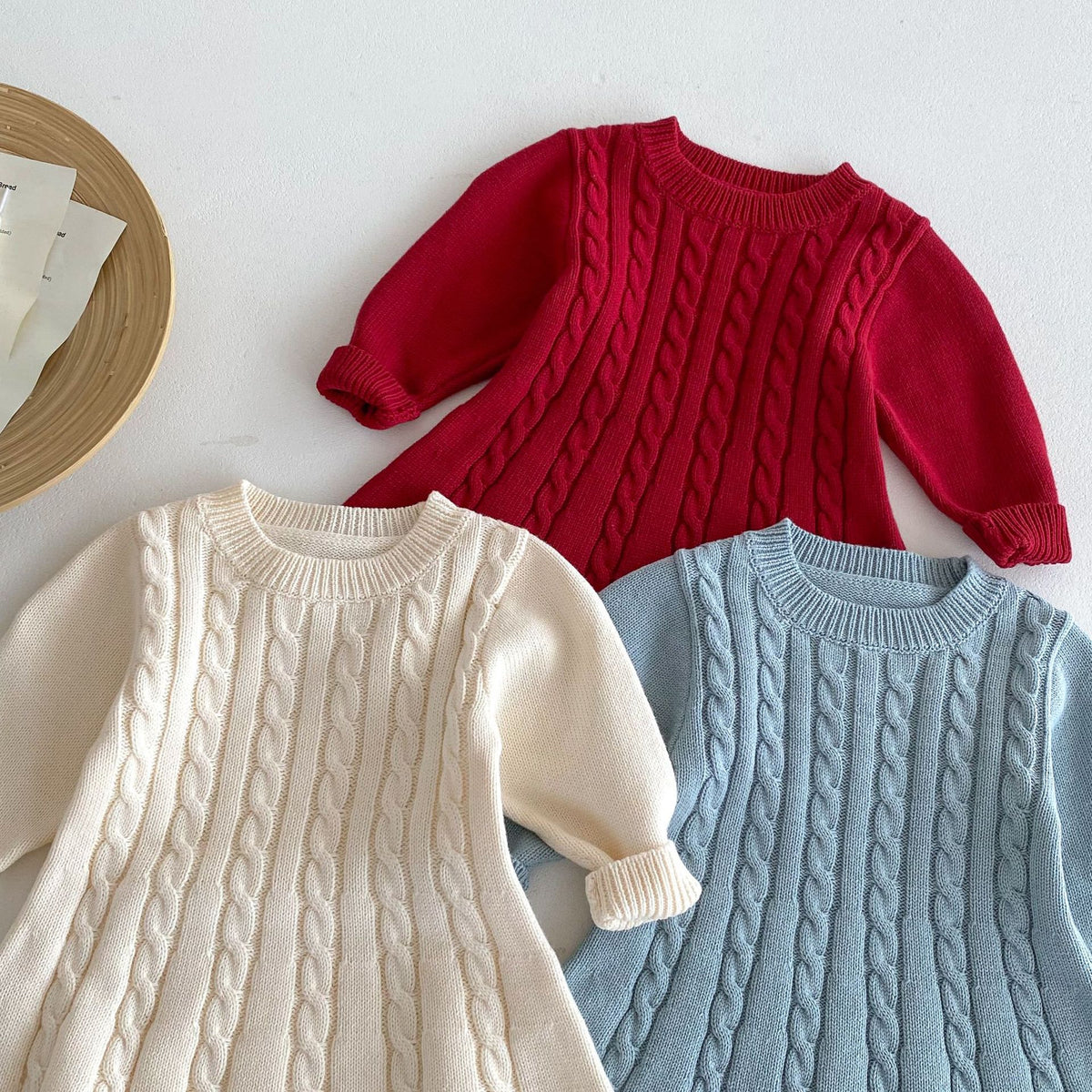 （Pre Order 2 Weeks）Girls Fall Cable Knit Long Sleeve Dress