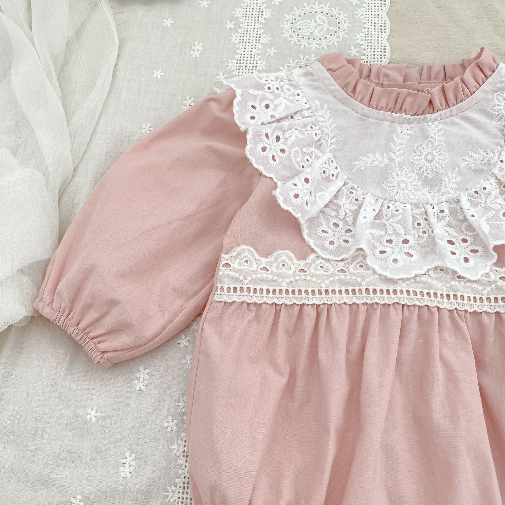 （Pre Order 2 Weeks）Sisters Fall Lace Ruffle Pink Dress&Romper