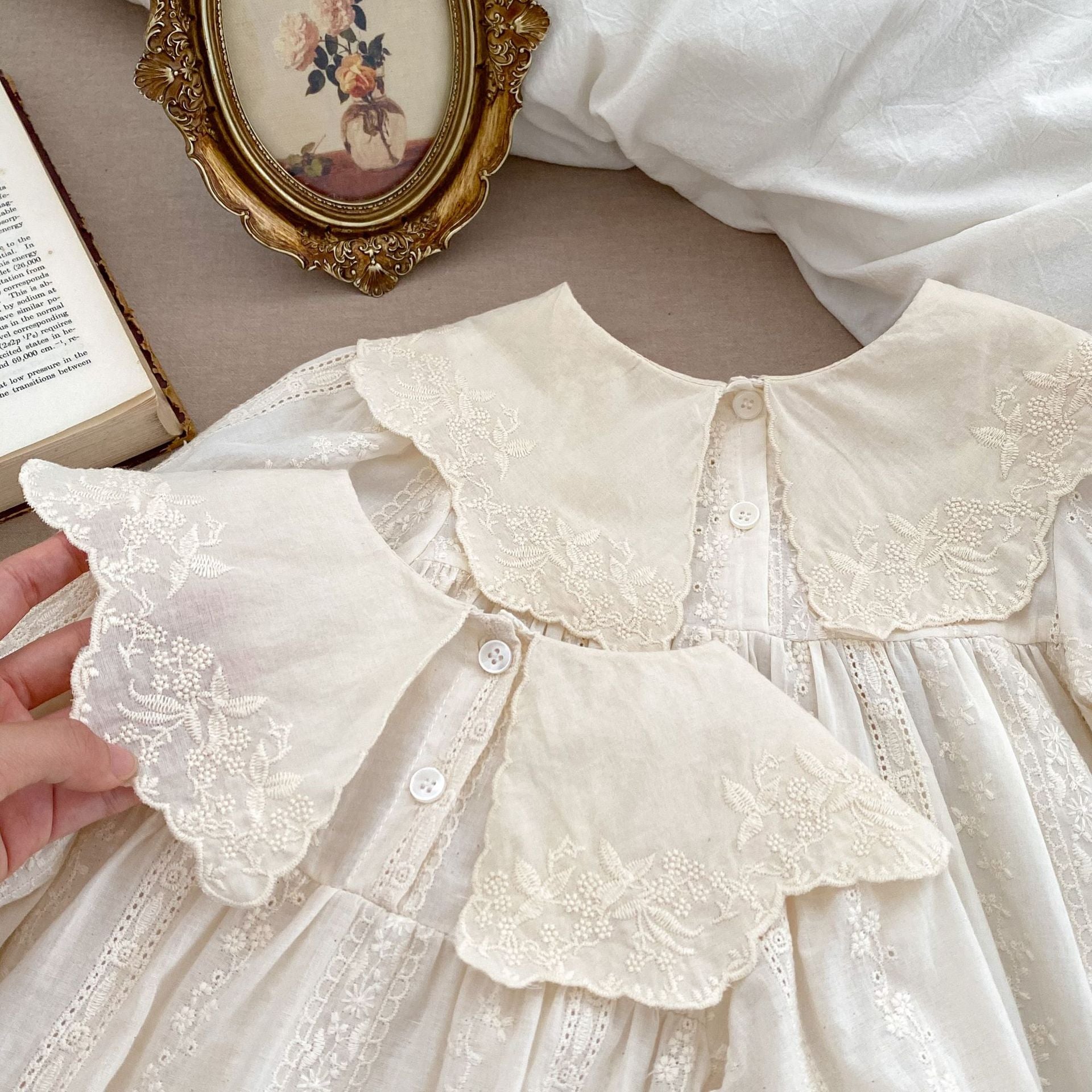 （Pre Order 2 Weeks）Sisters Fall Embroidery Baby Collar Dress&Romper