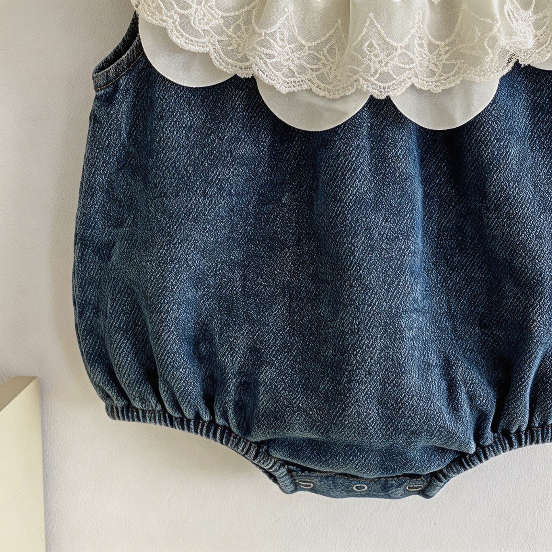 （In Production）Toddler Girls Spring&Summer Denim Lace Romper