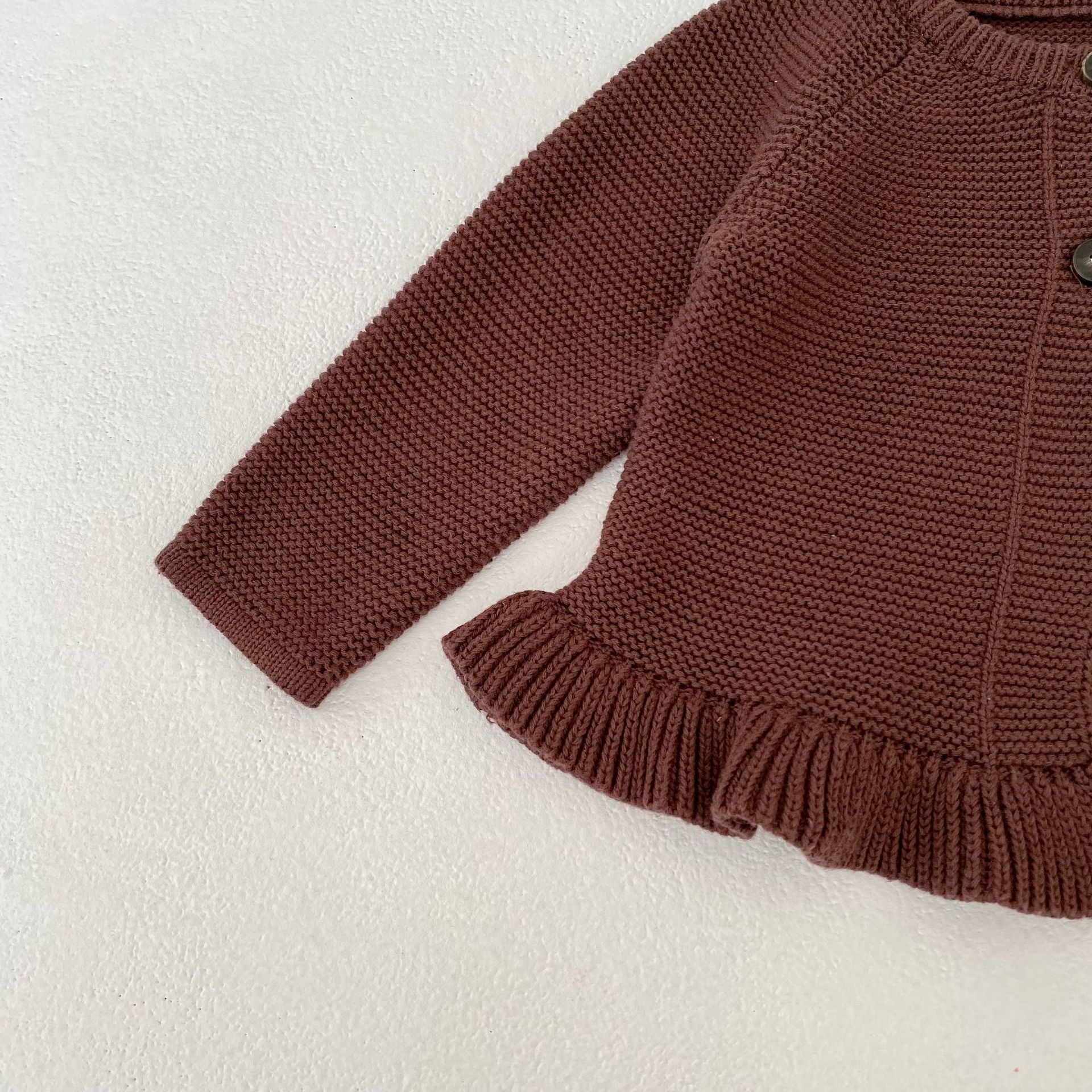 （Pre Order 2 Weeks）Girls Fall Brown Ruffle Knitted Cardigan