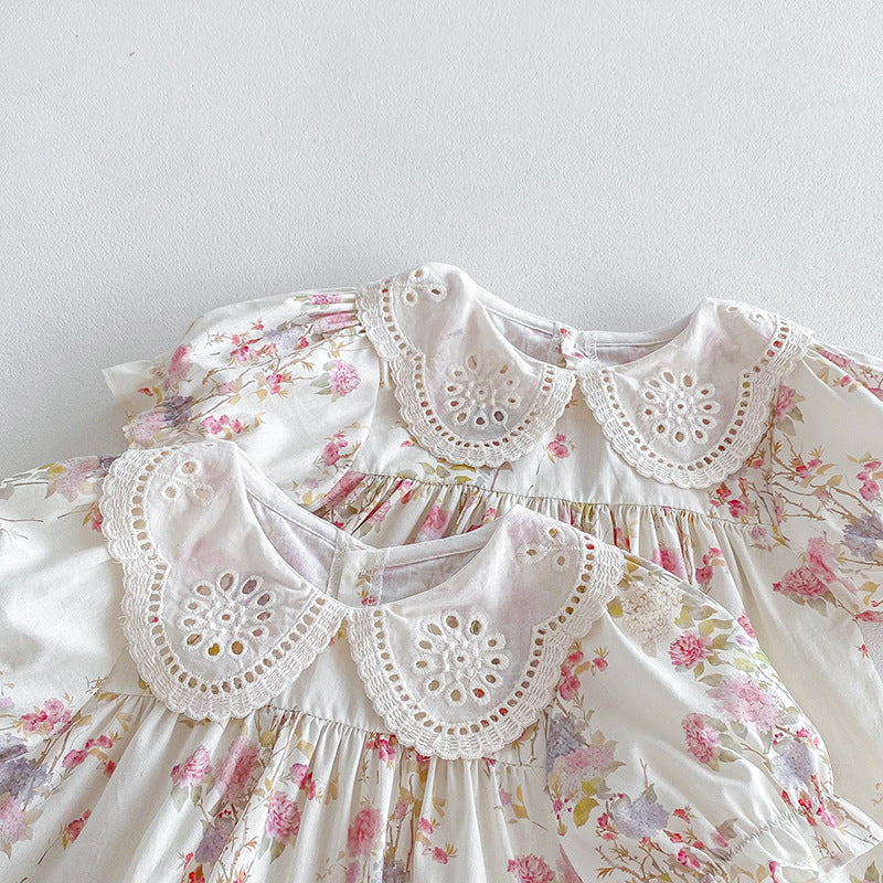（In Production）Sisters Spring&Summer Floral Print Lace Dress,Romper