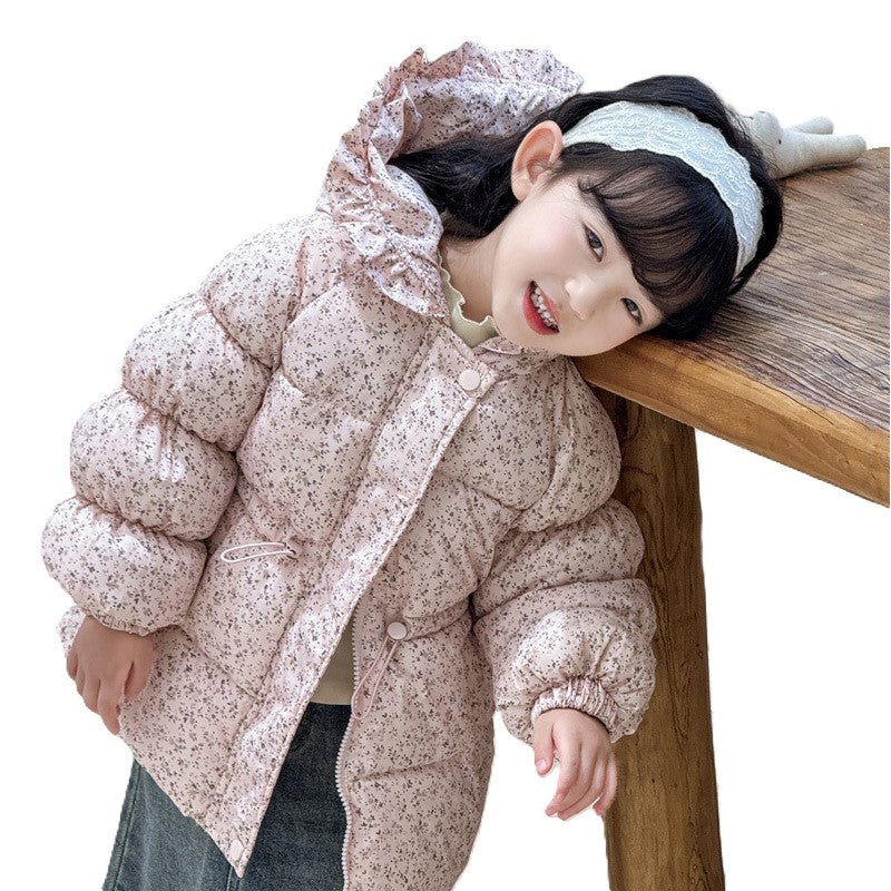 （In Production）Girls Fall&Winter Floral Print Coat with Hat