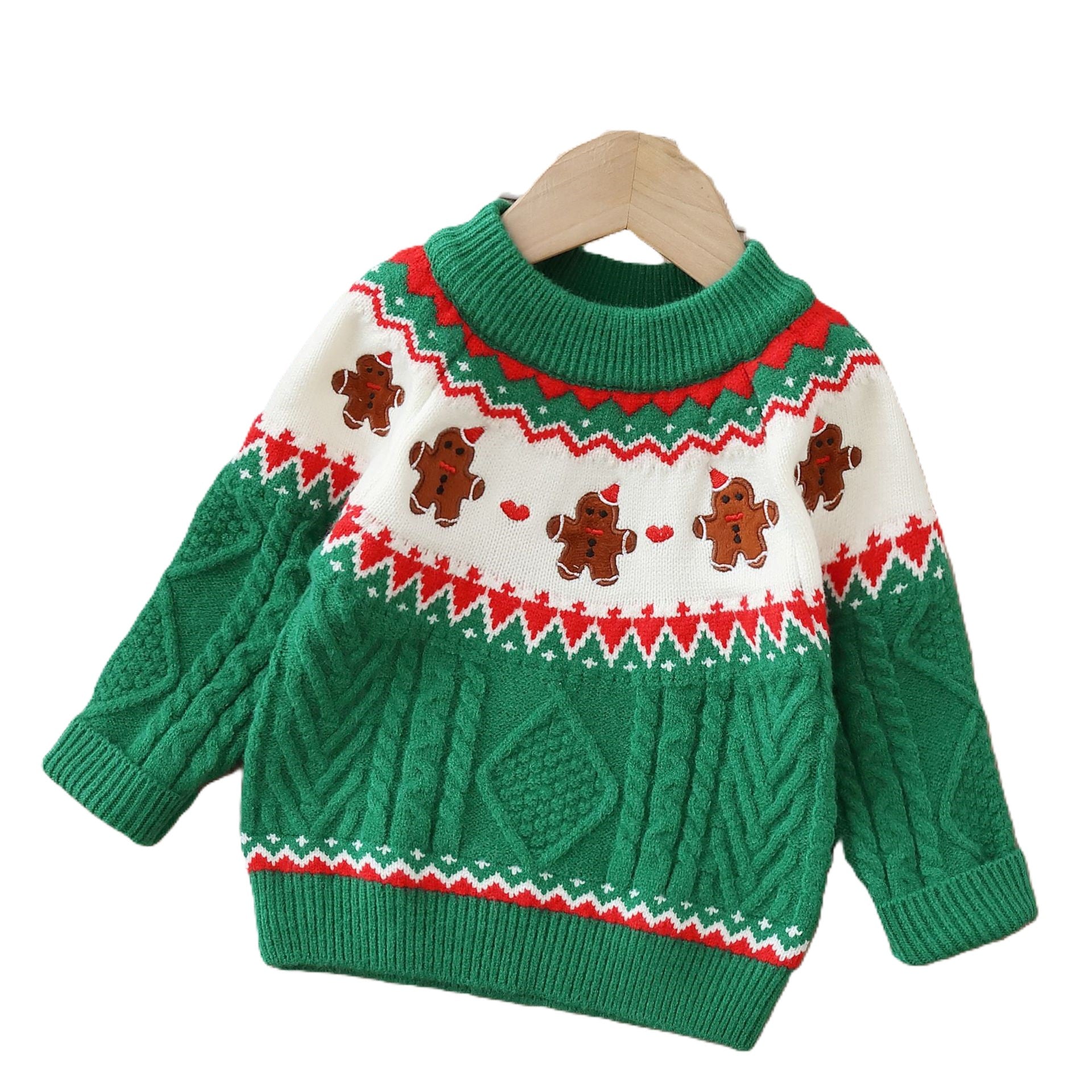 （In Production）Girls Christmas Gingerbread Applique Knitted Sweater