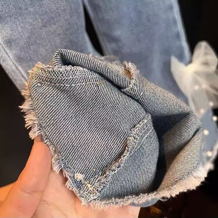 （In Production）Girls Spring&Summer Bow Pearl Jeans