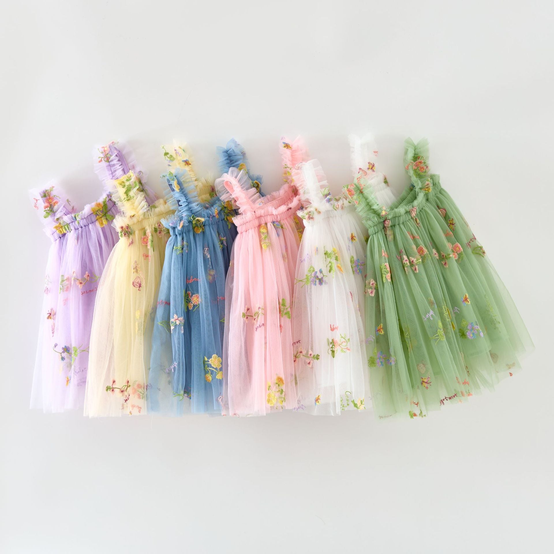 （In Production）Girls Spring&Summer Floral Embroidery Tulle Dress
