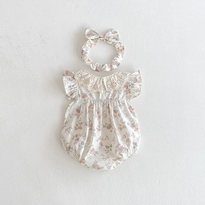 （In Production）Sisters Spring&Summer Floral Print Lace Dress,Romper