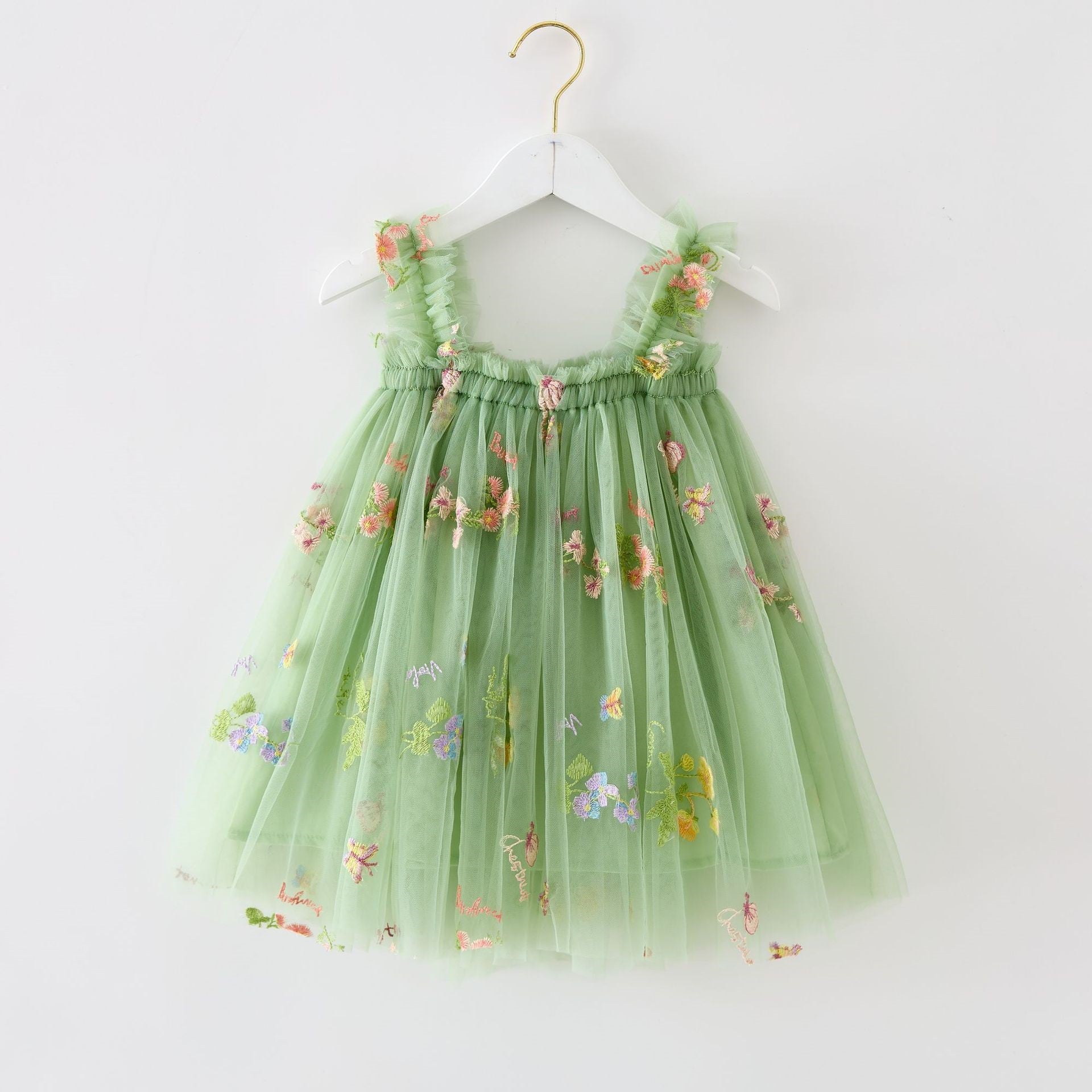 （In Production）Girls Spring&Summer Floral Embroidery Tulle Dress