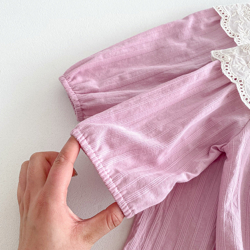 （In Production）Sisters Spring Pink Doll Collar Dress&Romper