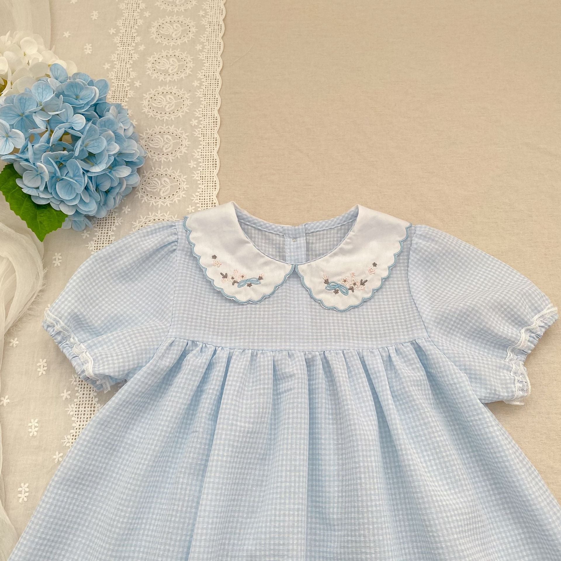 （In Production）One Pack(5 Pieces total)Sale Girls Scallop Embroidery Dress