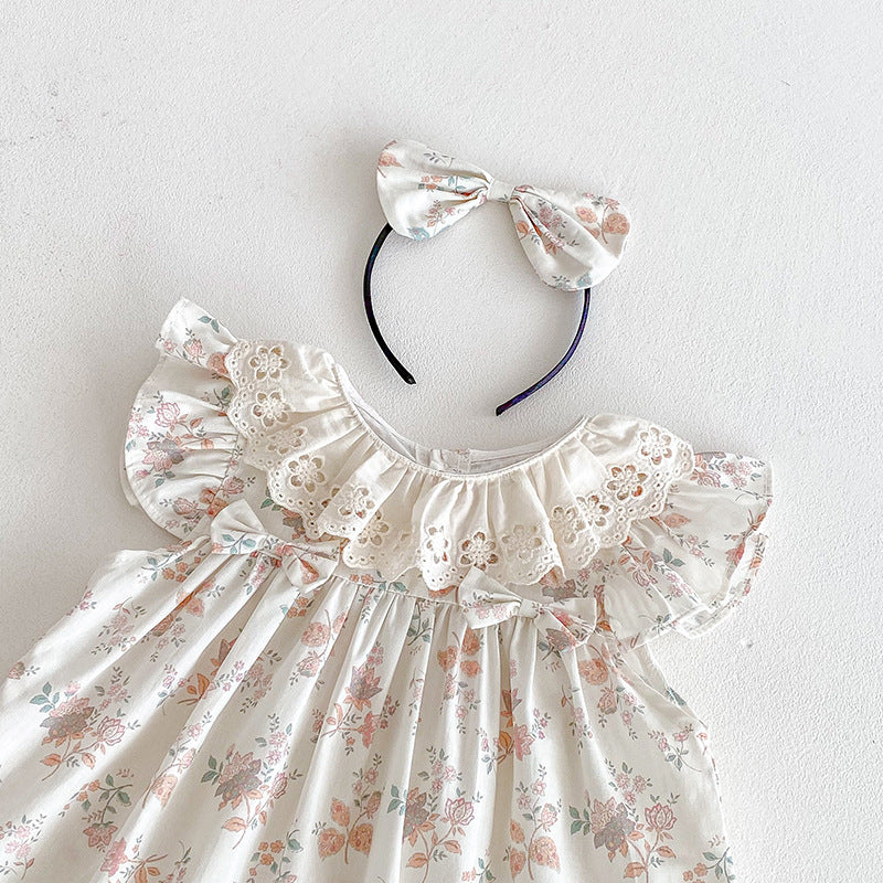 （In Production）Sisters Spring&Summer Floral Print Lace Dress,Romper