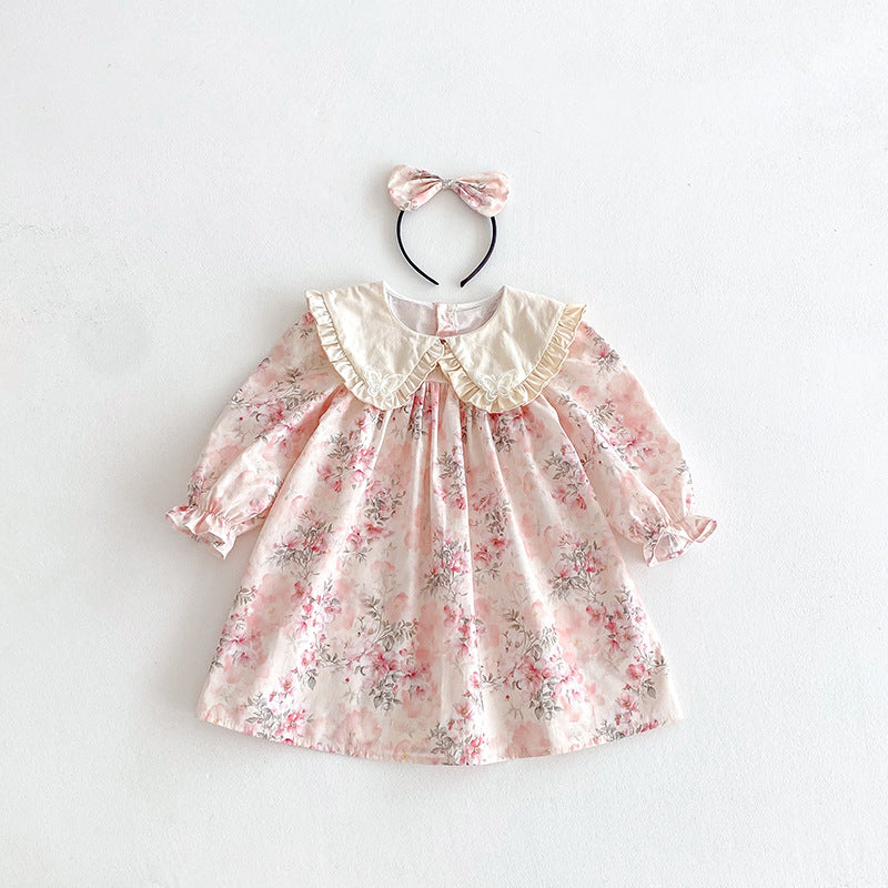 （In Production）Sisters Baby Collar Pink Floral Dress&Romper