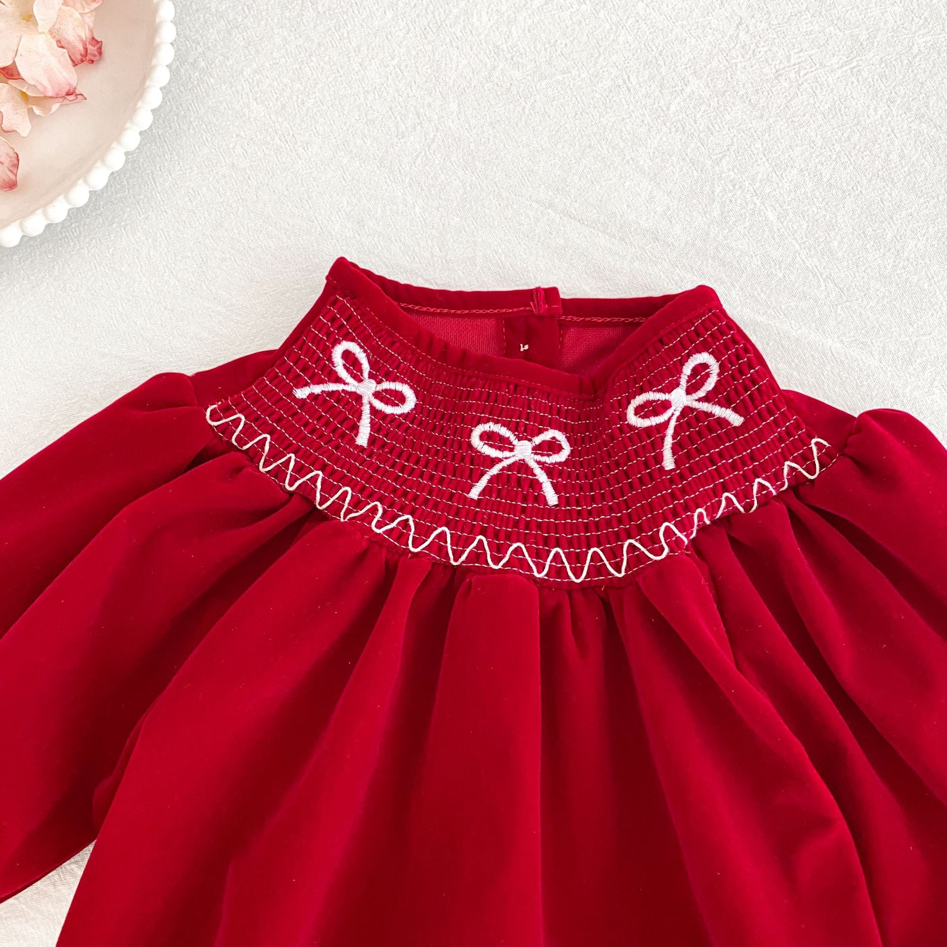 （Pre Order 2 Weeks）Sisters Bow Embroidery Smocked Dress&Romper