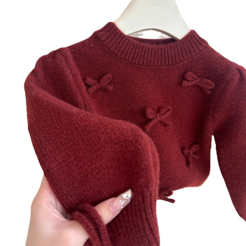 （In Production）Girls Fall&Winter Bow Sweater with Bag